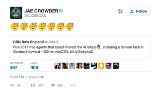 Illustration for article titled Jae Crowder Didn't Appreciate Boston Fans Cheering For Gordon Hayward